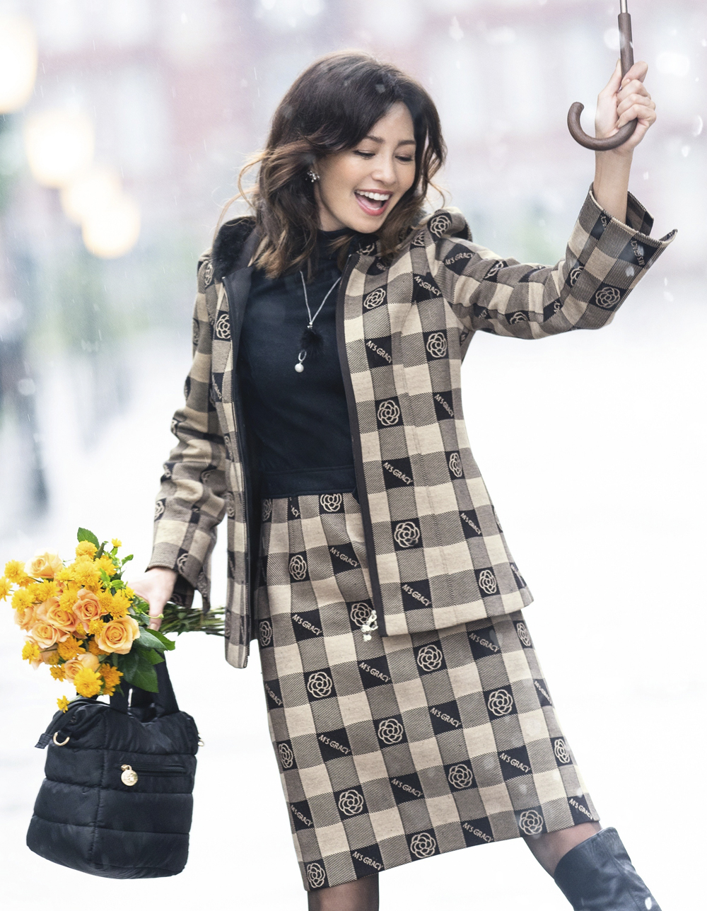 カメリアxロゴ入りチェック柄ジャケット | msgracy