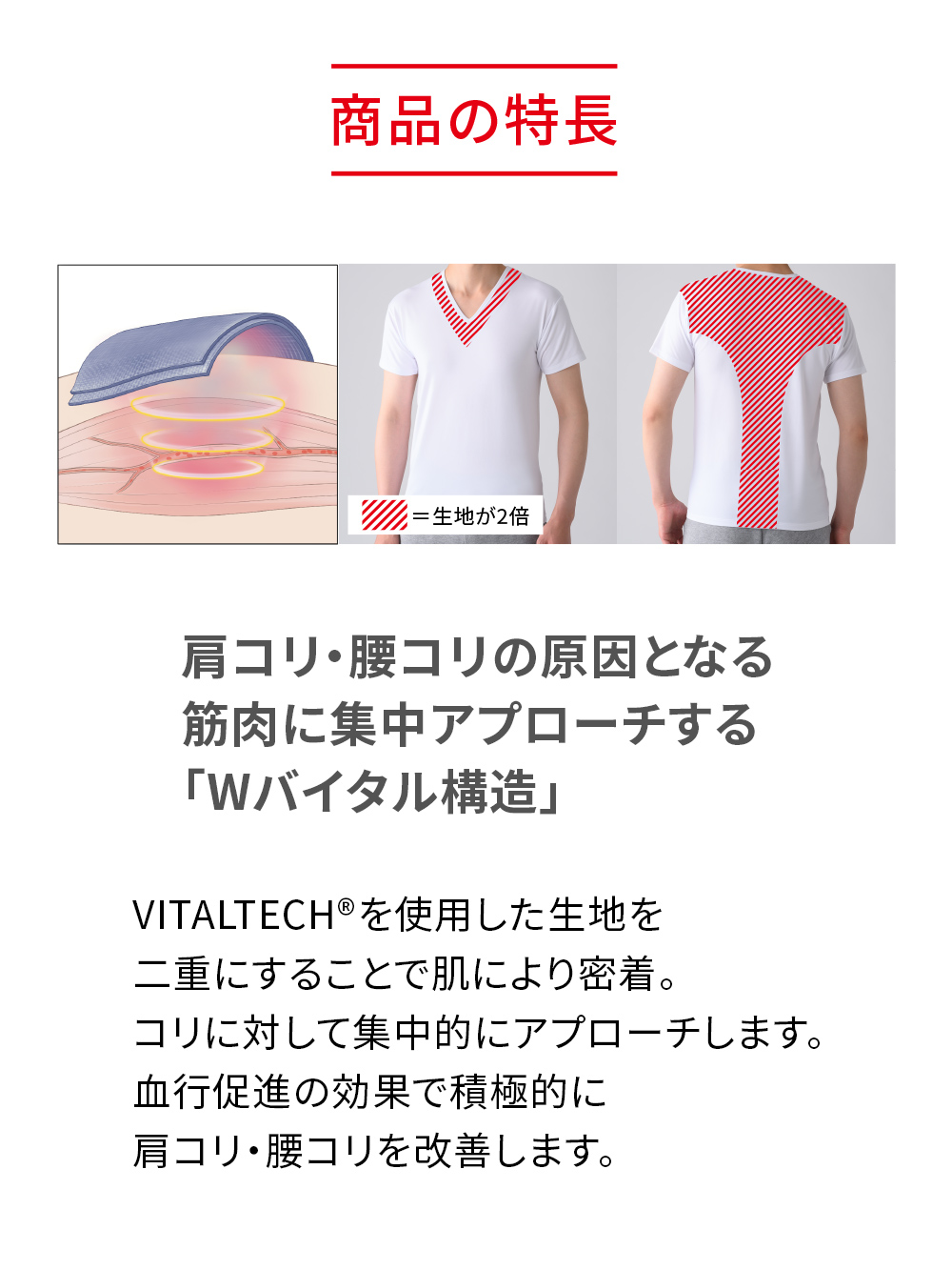 ReD（レッド）リカバリーウェア Uネックインナー半袖 肩コリ改善