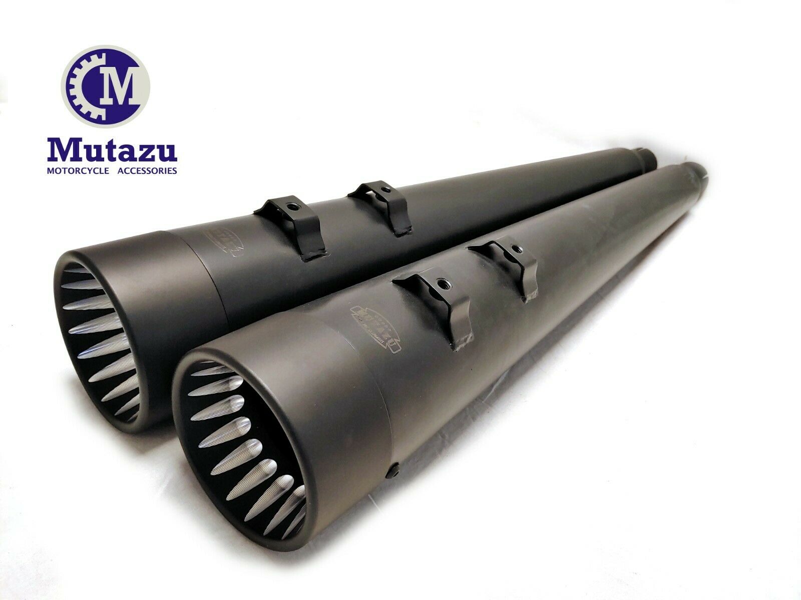 MUTAZU Fluted Cut Black Megaphone Slip-On Mufflers Exhaust 95-16