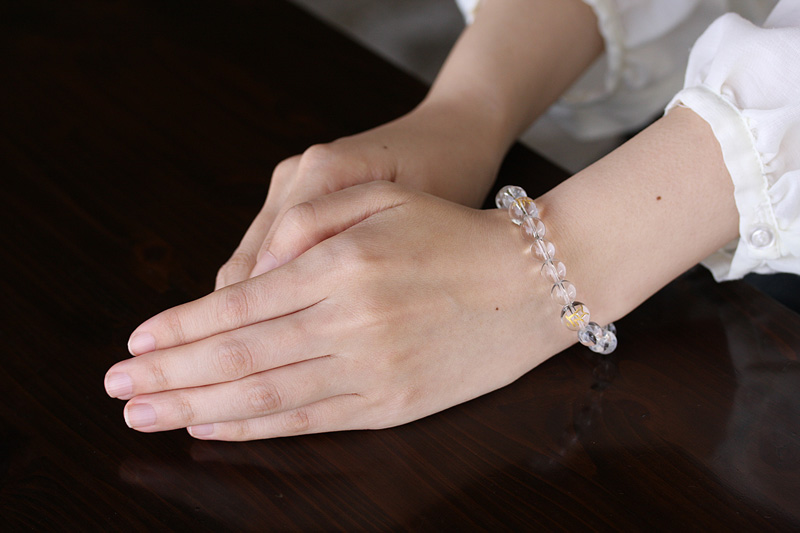 梵字（水晶）パワーストーンブレスレット（水晶6ミリ玉＋梵字8ミリ玉