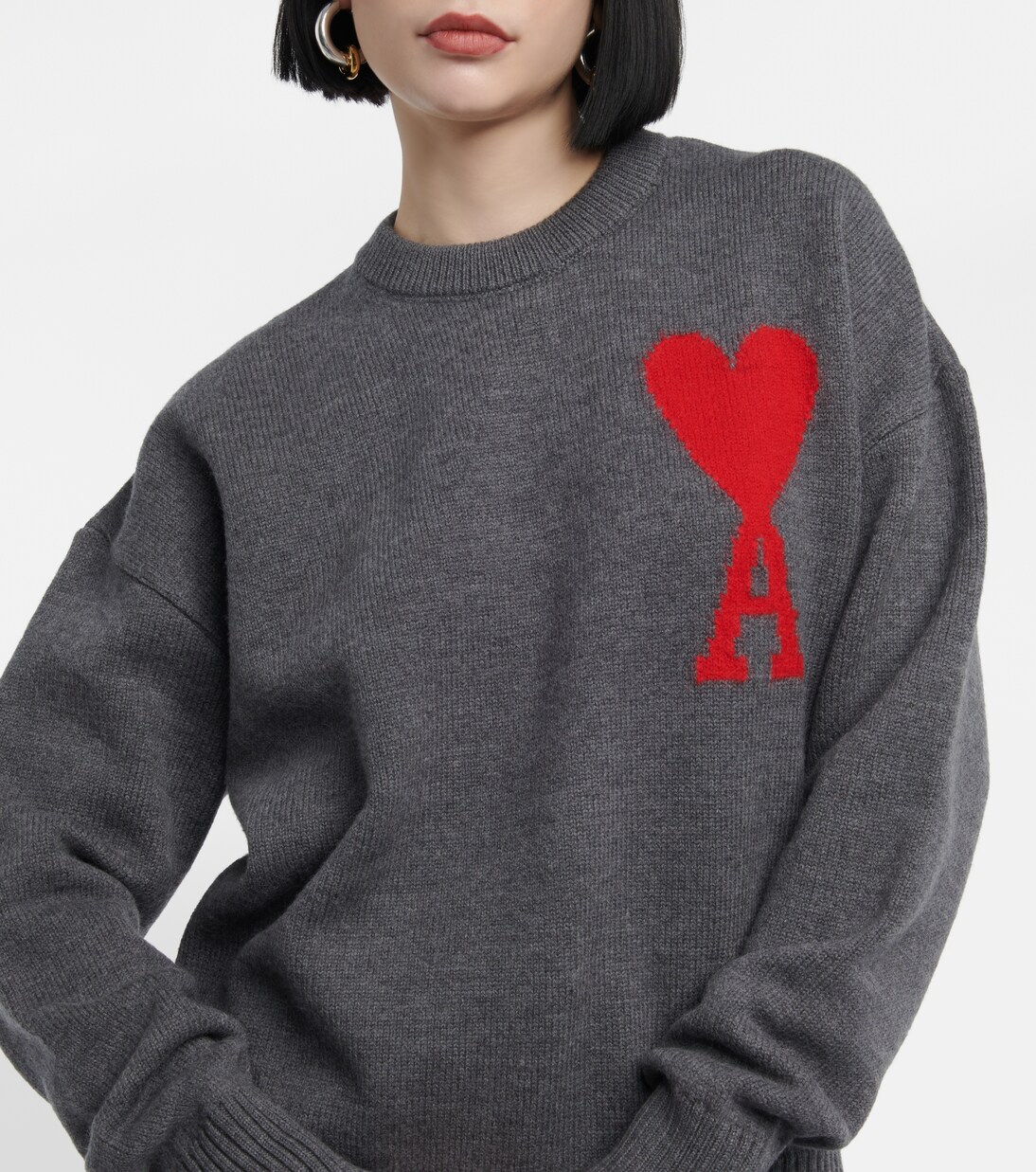 Ami de Cœur wool sweater in grey - Ami Paris | Mytheresa