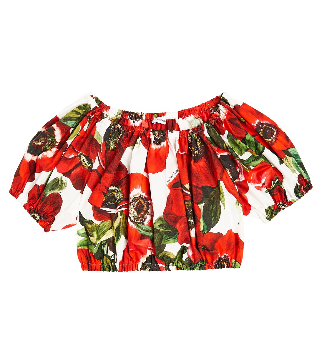 Floral off-shoulder cotton crop top in red - Dolce Gabbana Kids