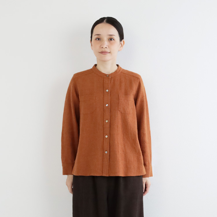 nofl】リネンウールスタンドカラーシャツ 644211280 | ナチュラル服