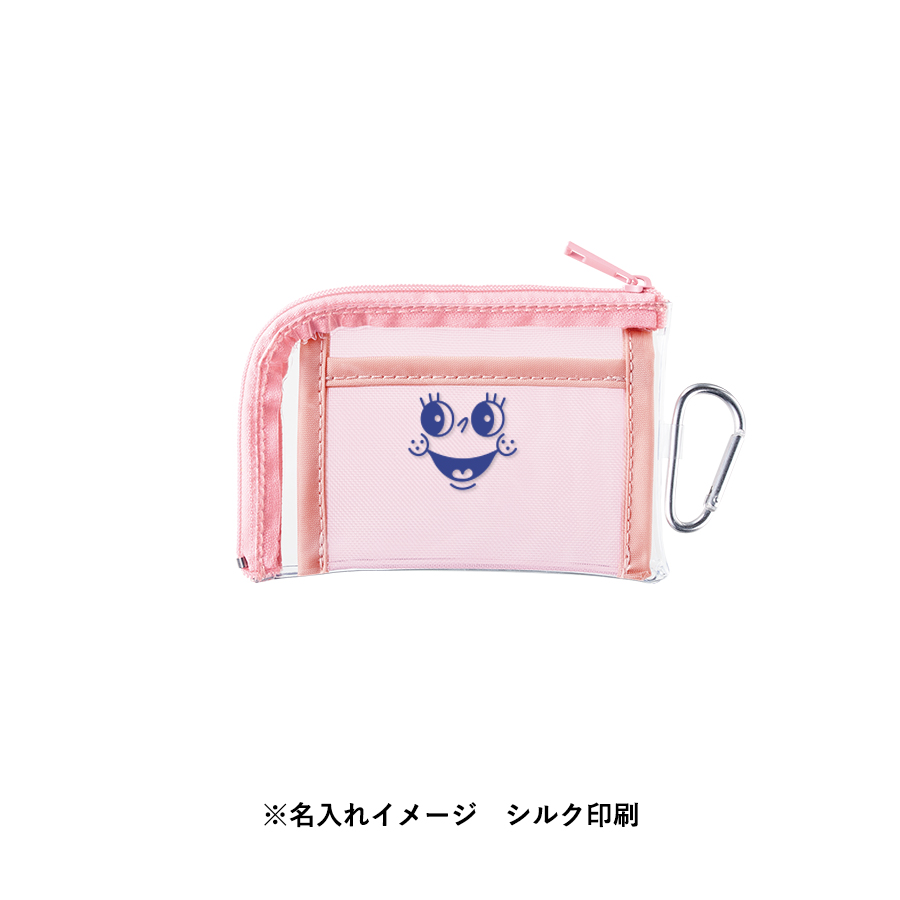 メッシュポケットクリアミニポーチ(カラビナ付) オレンジ｜ノベルティ