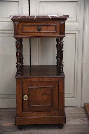 フランスアンティーク木製*大理石キャビネット/ナイトテーブル机(90-4