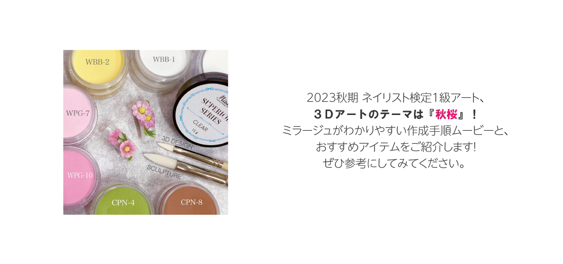 Mirage】ミラージュ 2023秋期 ネイリスト検定1級アート お勧めカラー