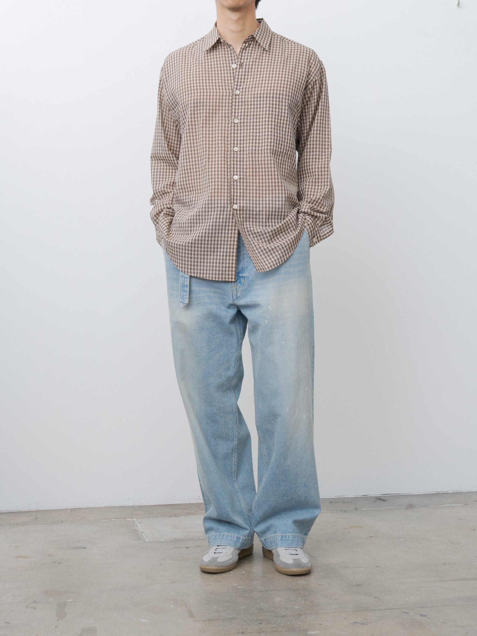 Namu Shop - Auralee Airy Light Cotton Check Big Shirt - Brown