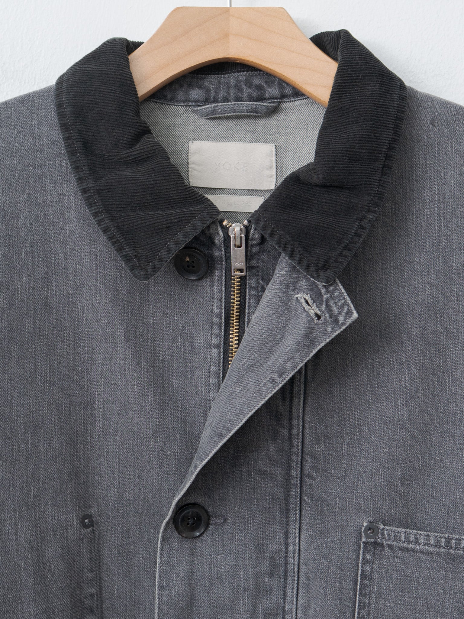 Namu Shop - Yoke Vintaged Denim Coverall Half Coat - Black