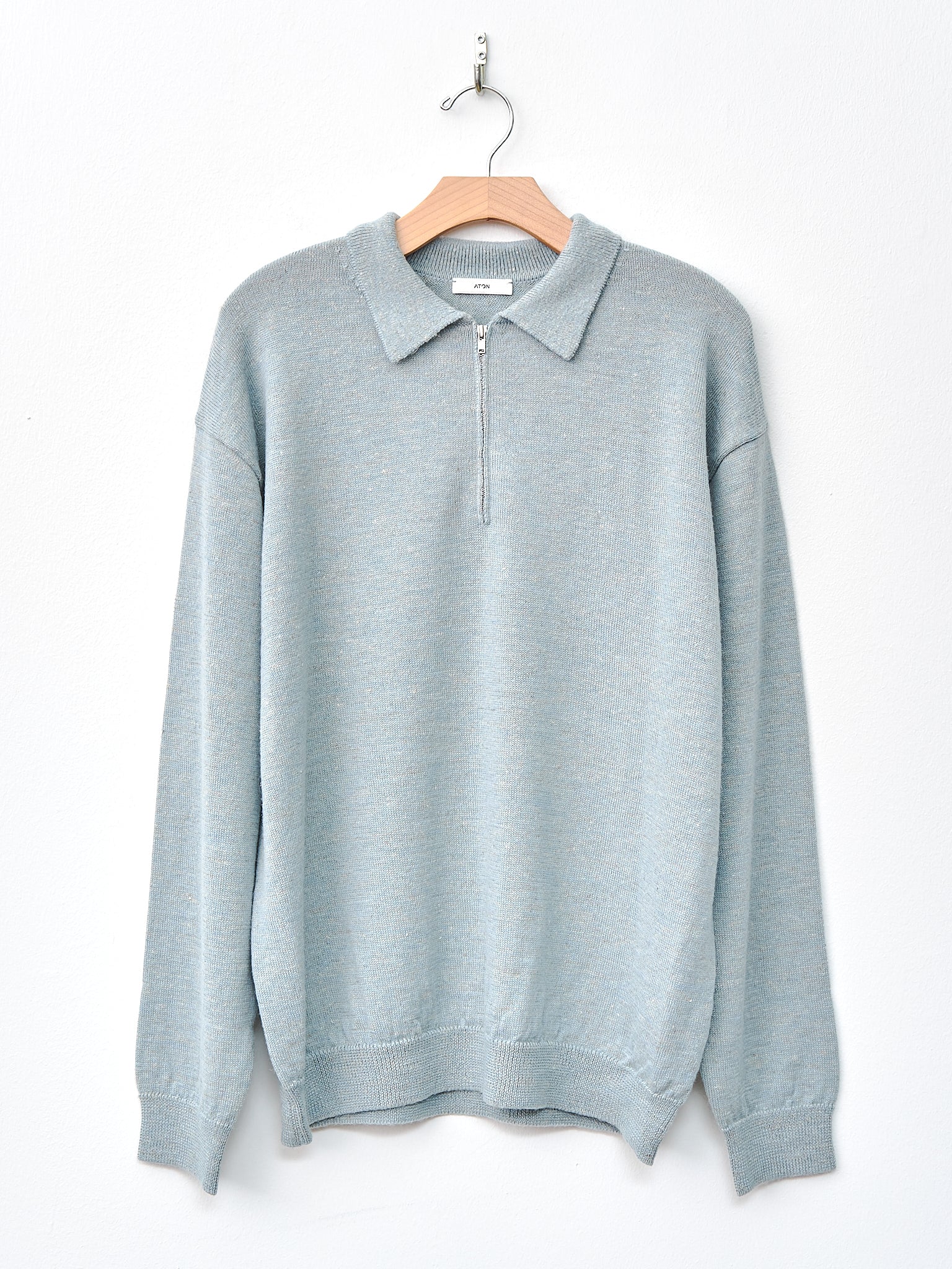 Namu Shop - Aton Baby Alpaca Linen Zip Up Polo Sweater - Sax