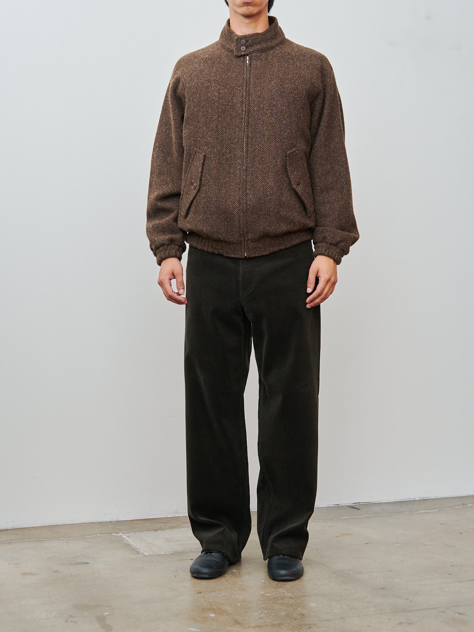 Namu Shop - Auralee Lama Shetland Wool Tweed Zip Blouson - Brown Tweed