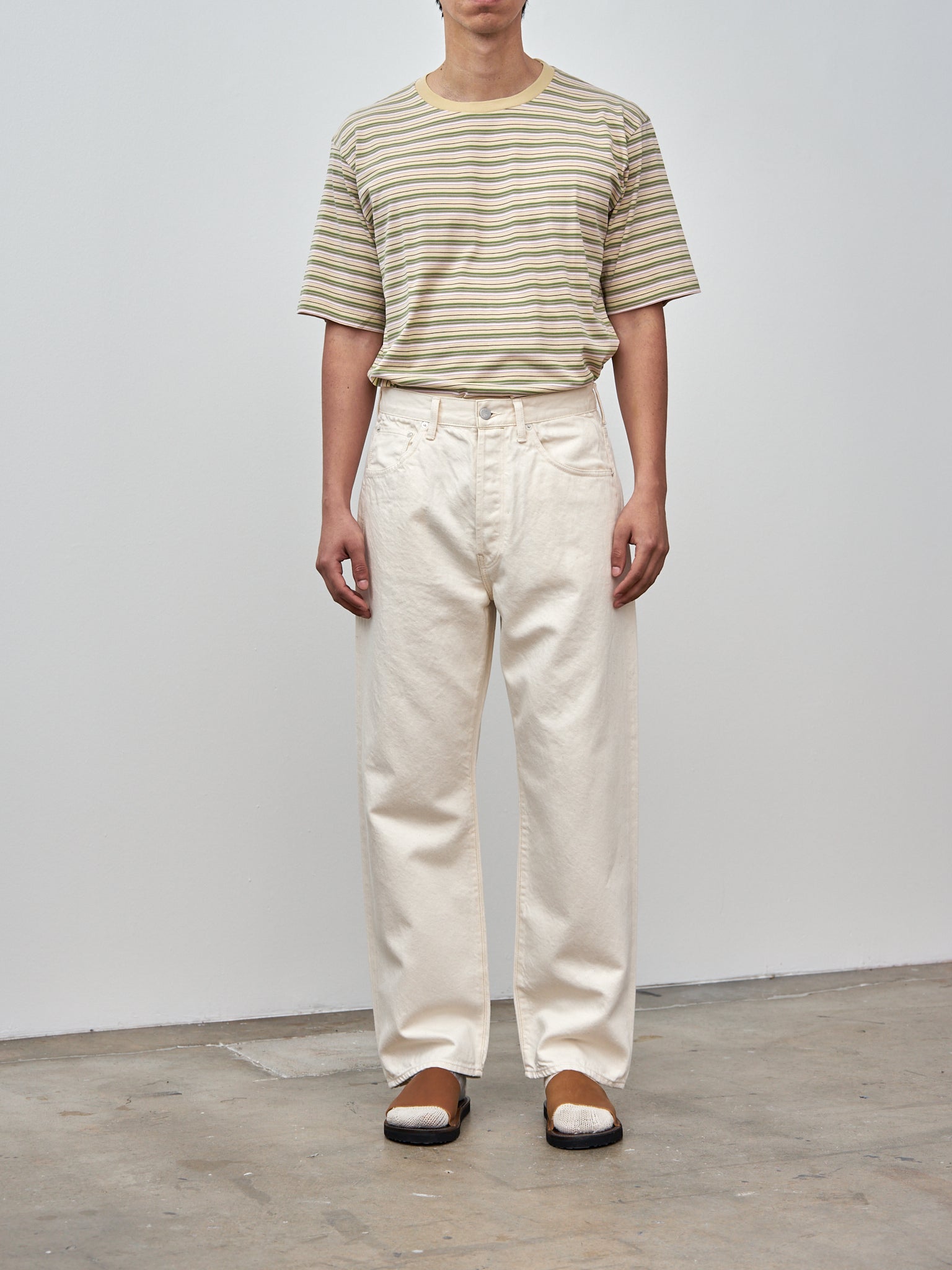 Namu Shop - Auralee Hard Twist Cotton Border Tee - Beige Border