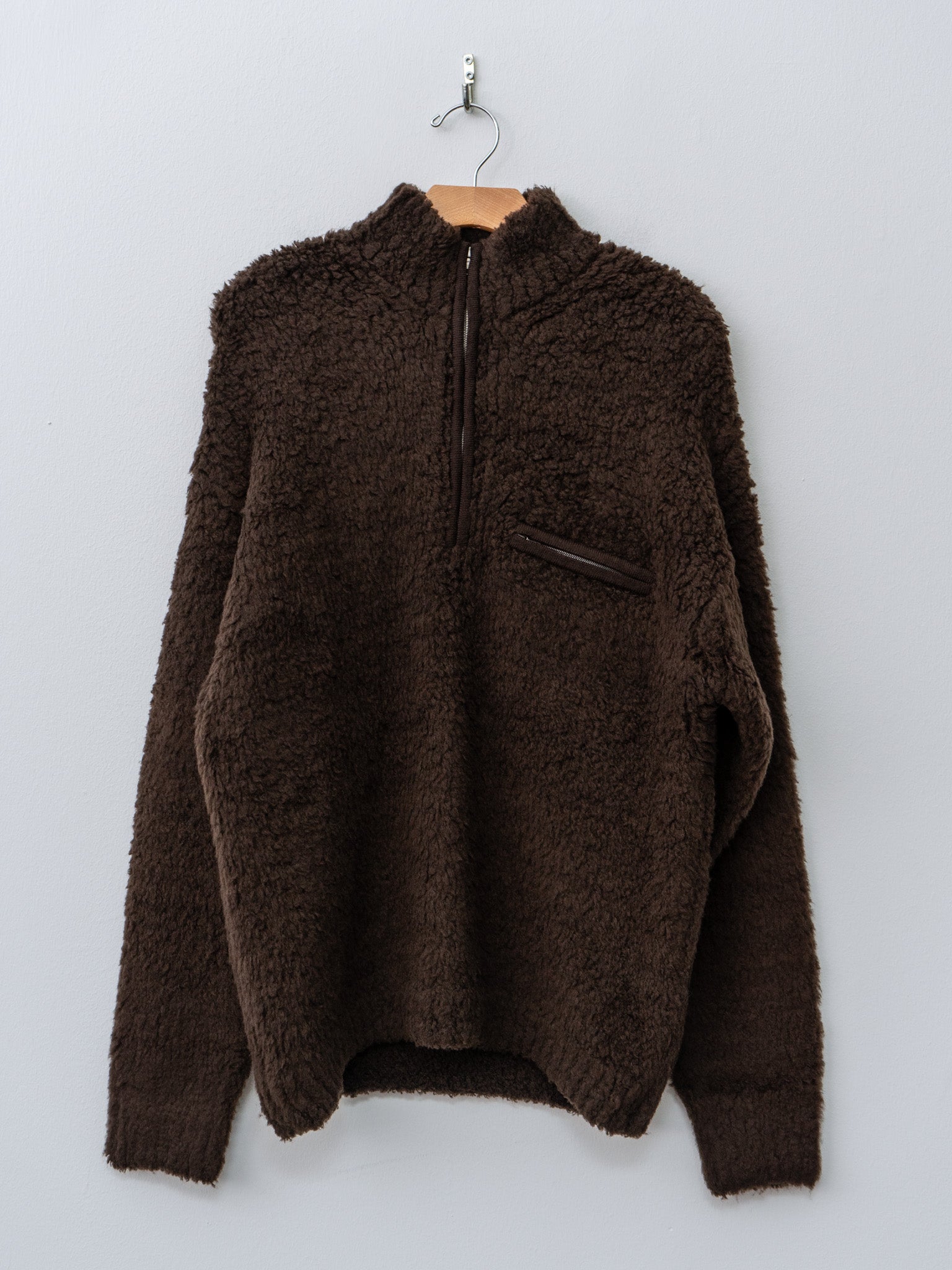 Namu Shop - Auralee Merino Wool Boa Knit Half Zip P/O - Dark Brown