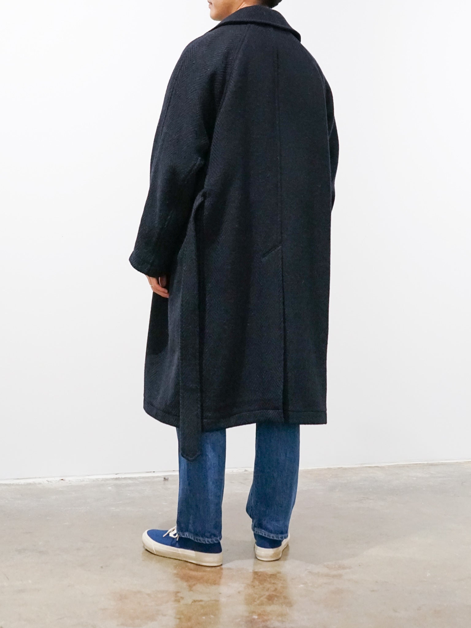 Namu Shop - Document Donegal Tweed Oversized Balmacaan Coat - Navy