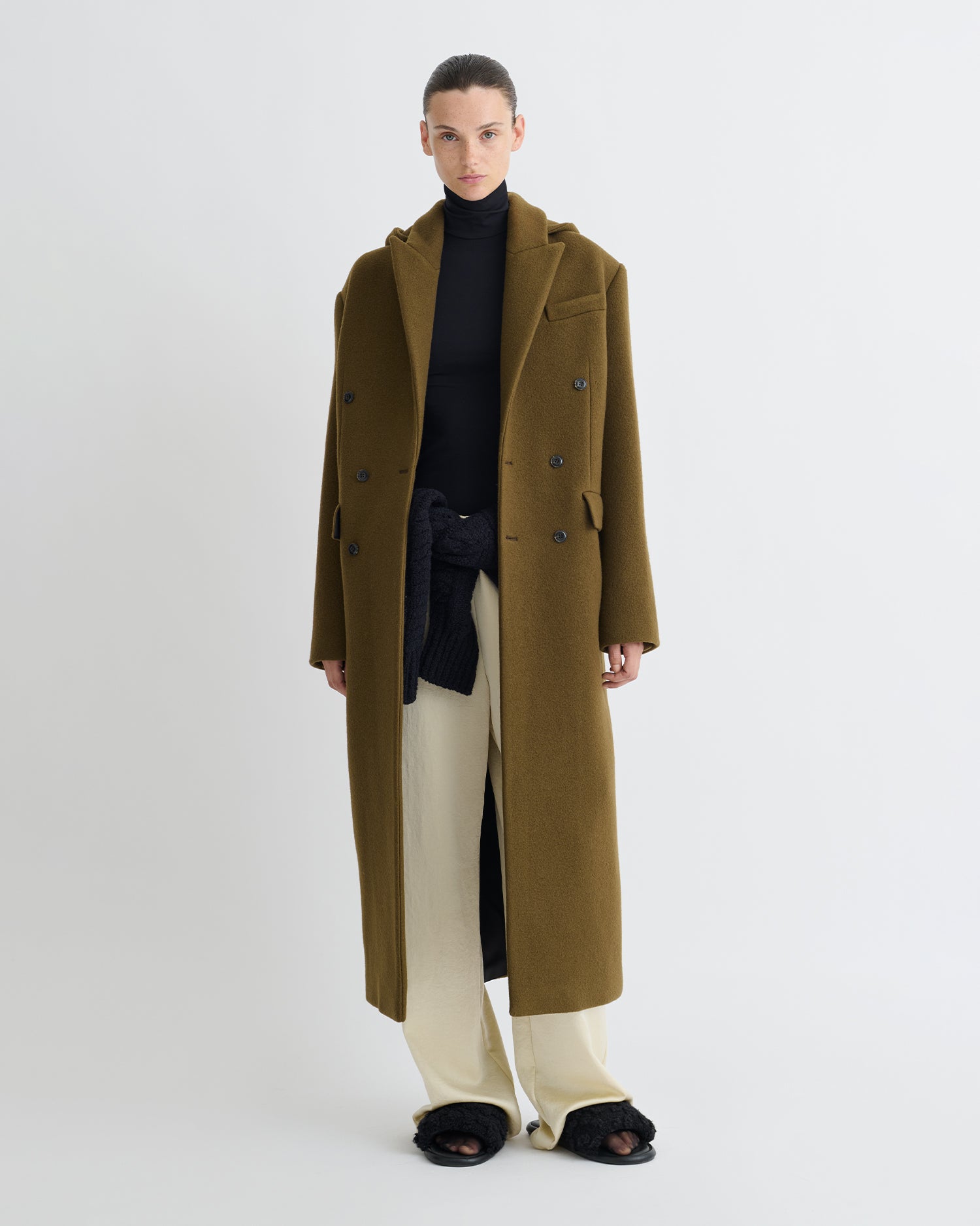 Melva - Aged Felted Wool Coat - Wood – Nanushka
