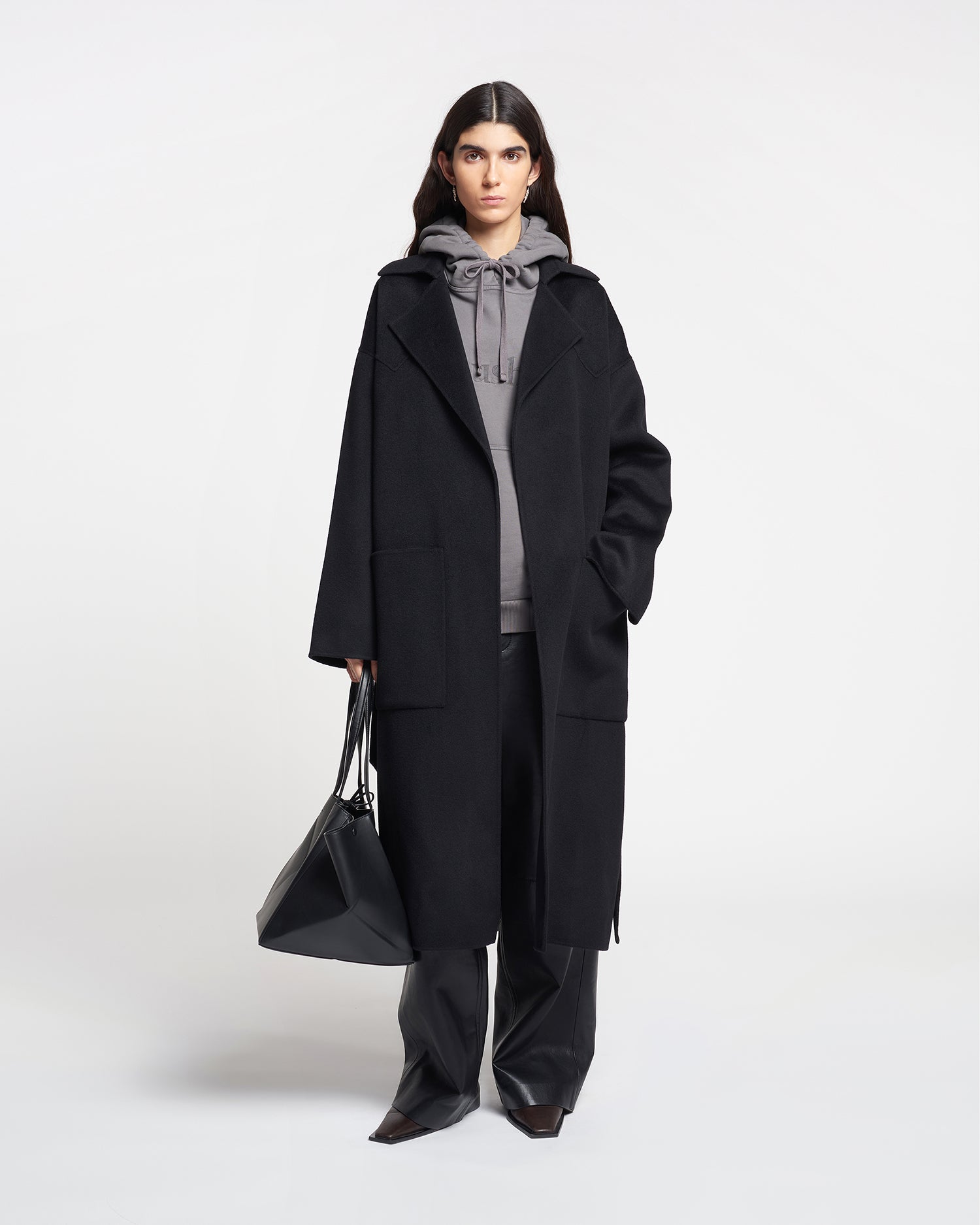 Alamo - Wool Silk Blend Robe Coat - Black – Nanushka