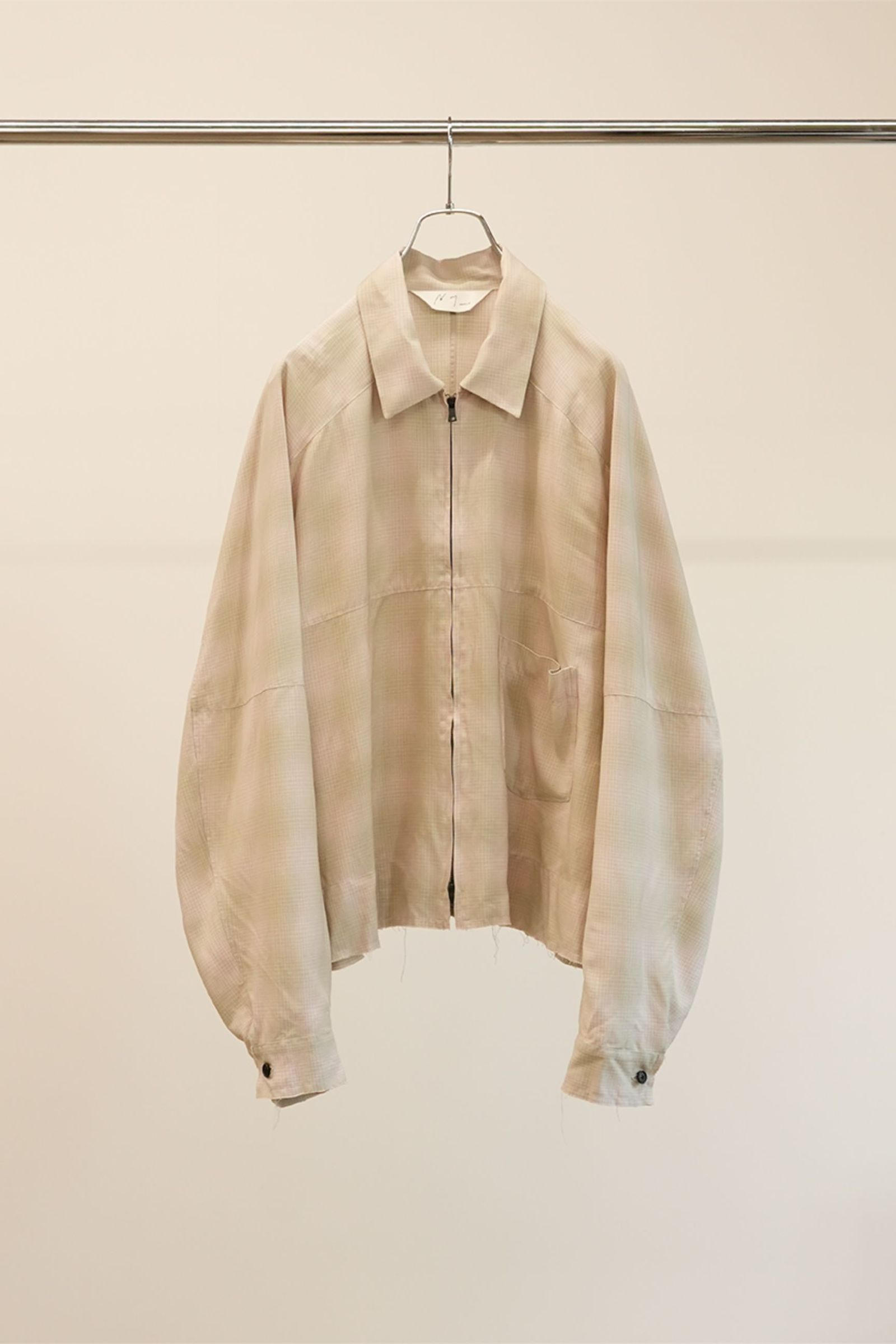 ANCELLM - OMBRECHECK SHORT ZIPUP SHIRT | PINK | ジップアップシャツ