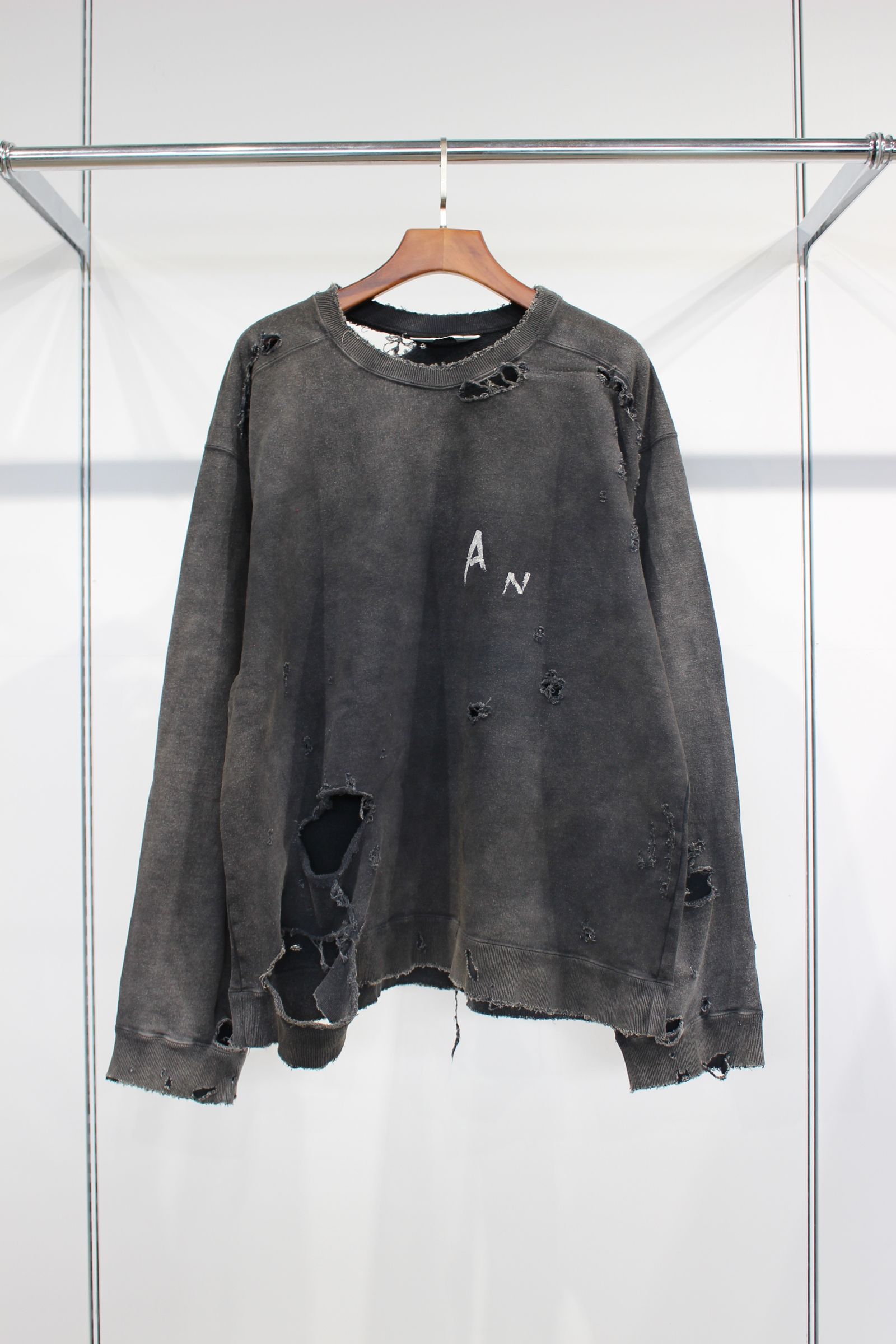 ANCELLM - CRASH UNEVEN OVER SWEAT SHIRT | BLACK | スウェット