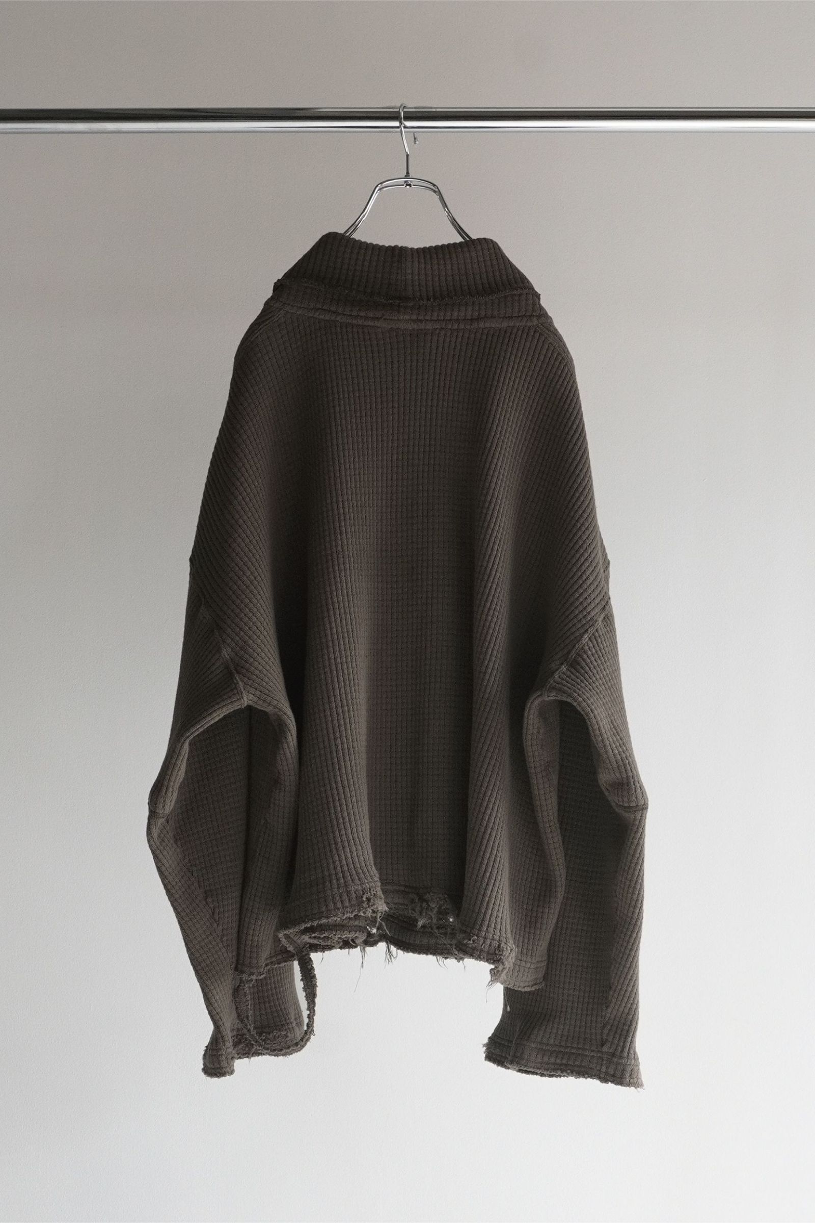 ANCELLM - HEAVYWAFFLE DAMAGE LS T-SHIRT | D.OLIVE | ダメージ