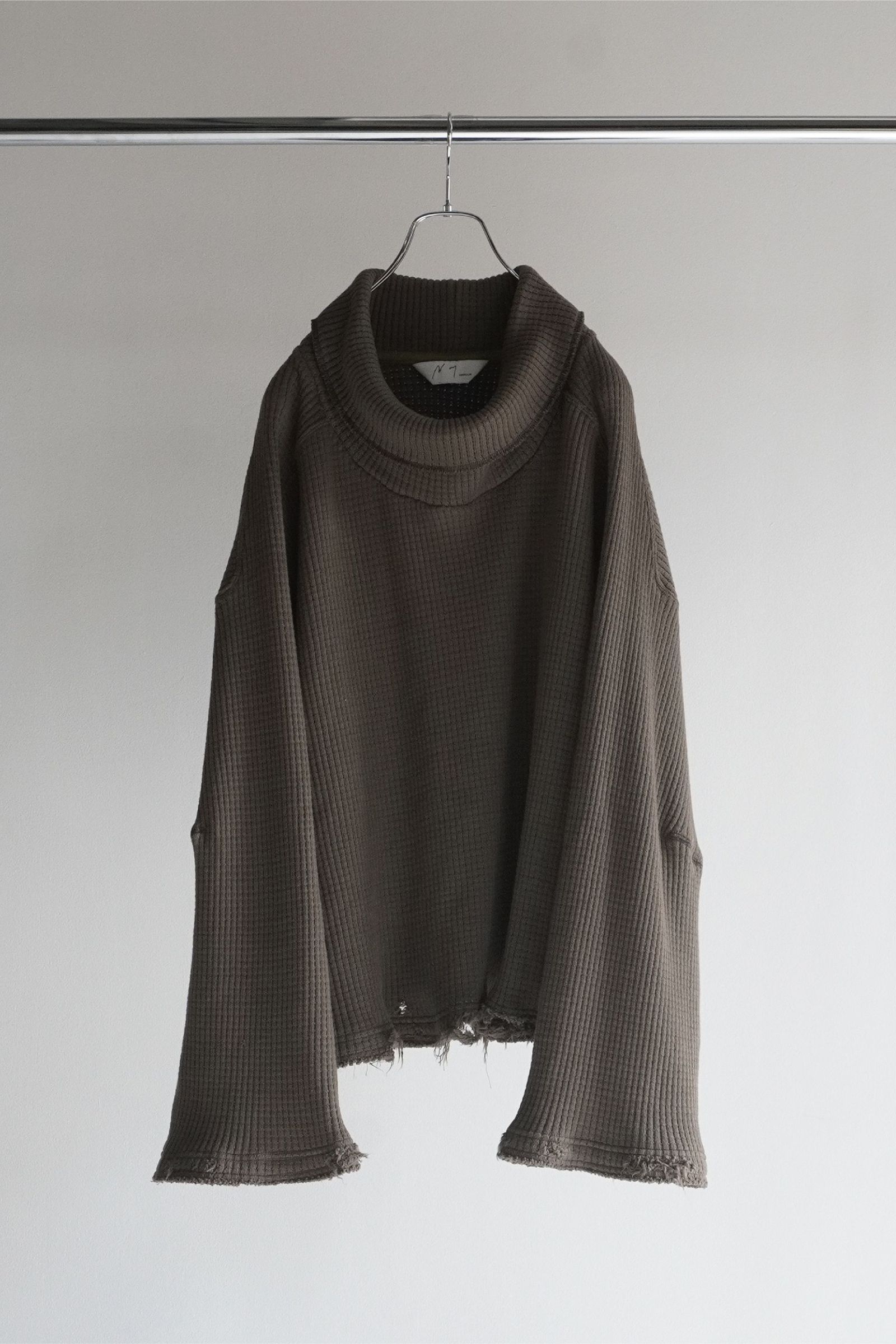 ANCELLM - HEAVYWAFFLE DAMAGE LS T-SHIRT | D.OLIVE | ダメージ