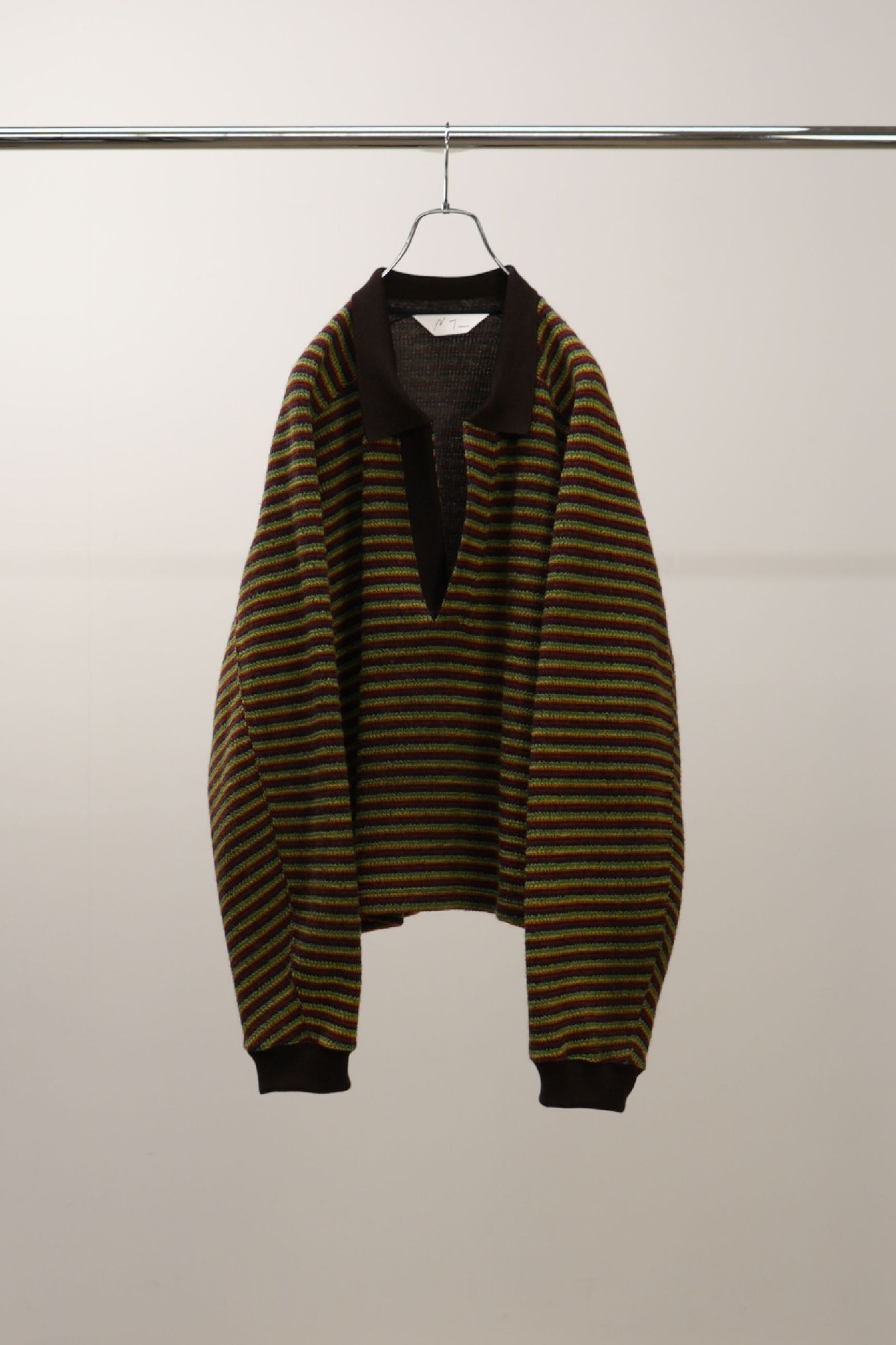 ANCELLM - WOOL BORDER SKIPPER SHIRT | MULTI | スキッパーシャツ