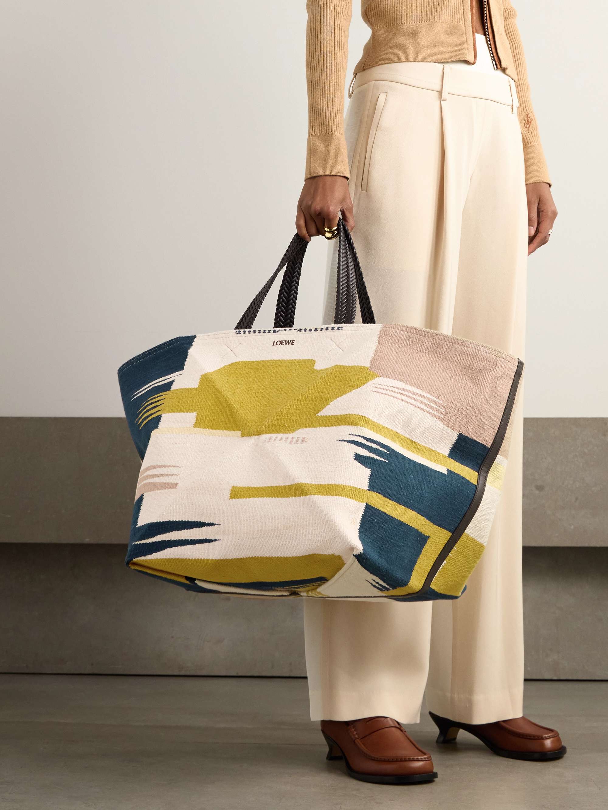 LOEWE Puzzle Fold XL leather-trimmed canvas-jacquard tote | NET-A