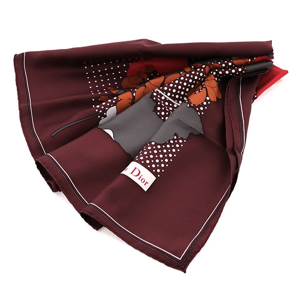 Christian Dior クリスチャンディオール シルクスカーフ 中古(ボルドー