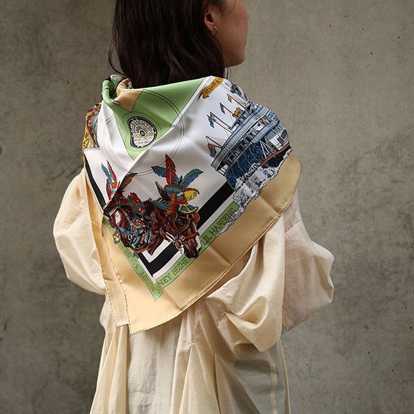 HERMES エルメス カレ90 シルクスカーフ ニューオリンズ 中古(ベージュ