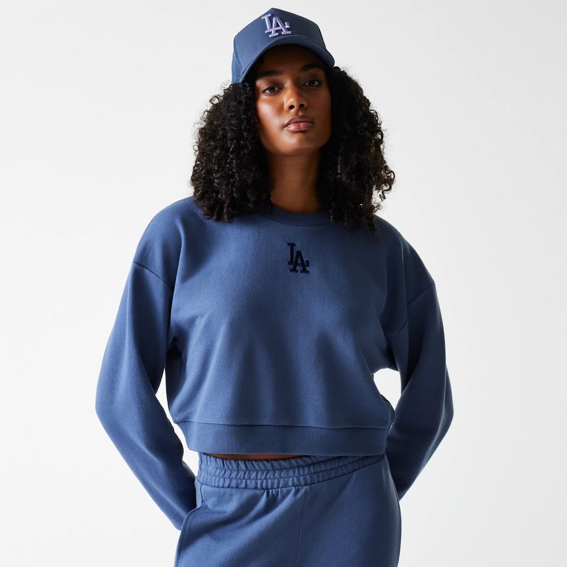 Womens MLB Midi League Essential LA Dodgers Dark Blue Cropped Crew