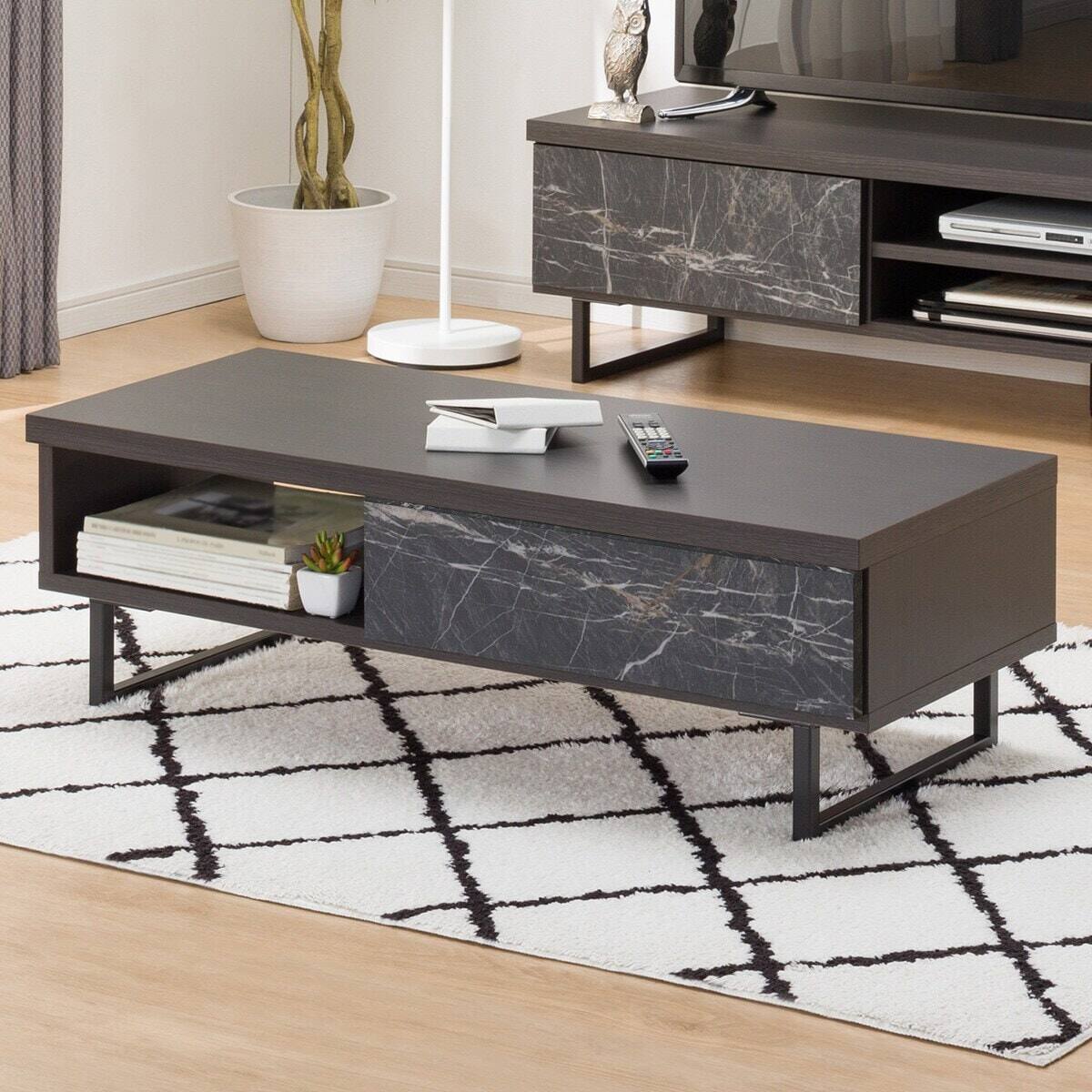 引き出しが大理石調のセンターテーブル (ブラック) | ニトリネット