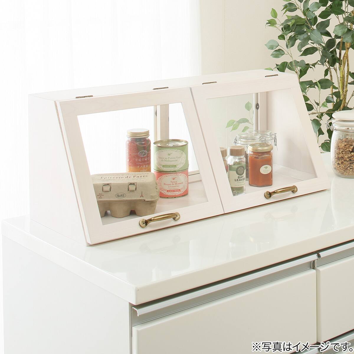 おしゃれなヴィンテージ風カウンター上収納ガラス扉〔幅60cm高さ25cm