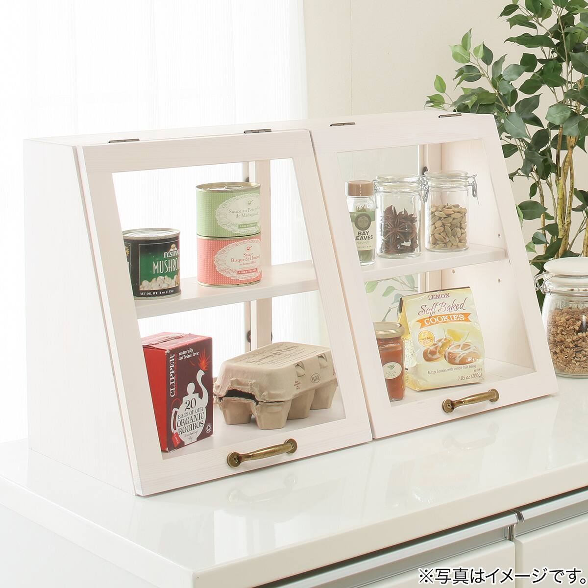 おしゃれなヴィンテージ風カウンター上収納ガラス扉〔幅60cm高さ35cm