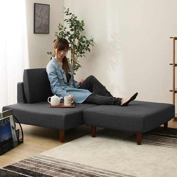 コンパクト片肘カウチソファ スツール付き 布張りタイプ (GY) | ニトリ