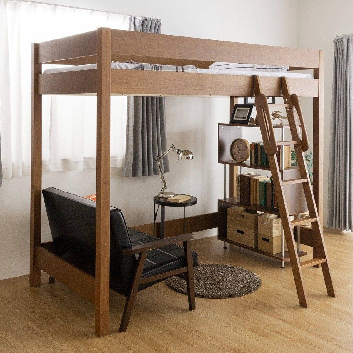 天然木タモ無垢支柱のがっちりロフトベッド(LB BR) | ニトリネット