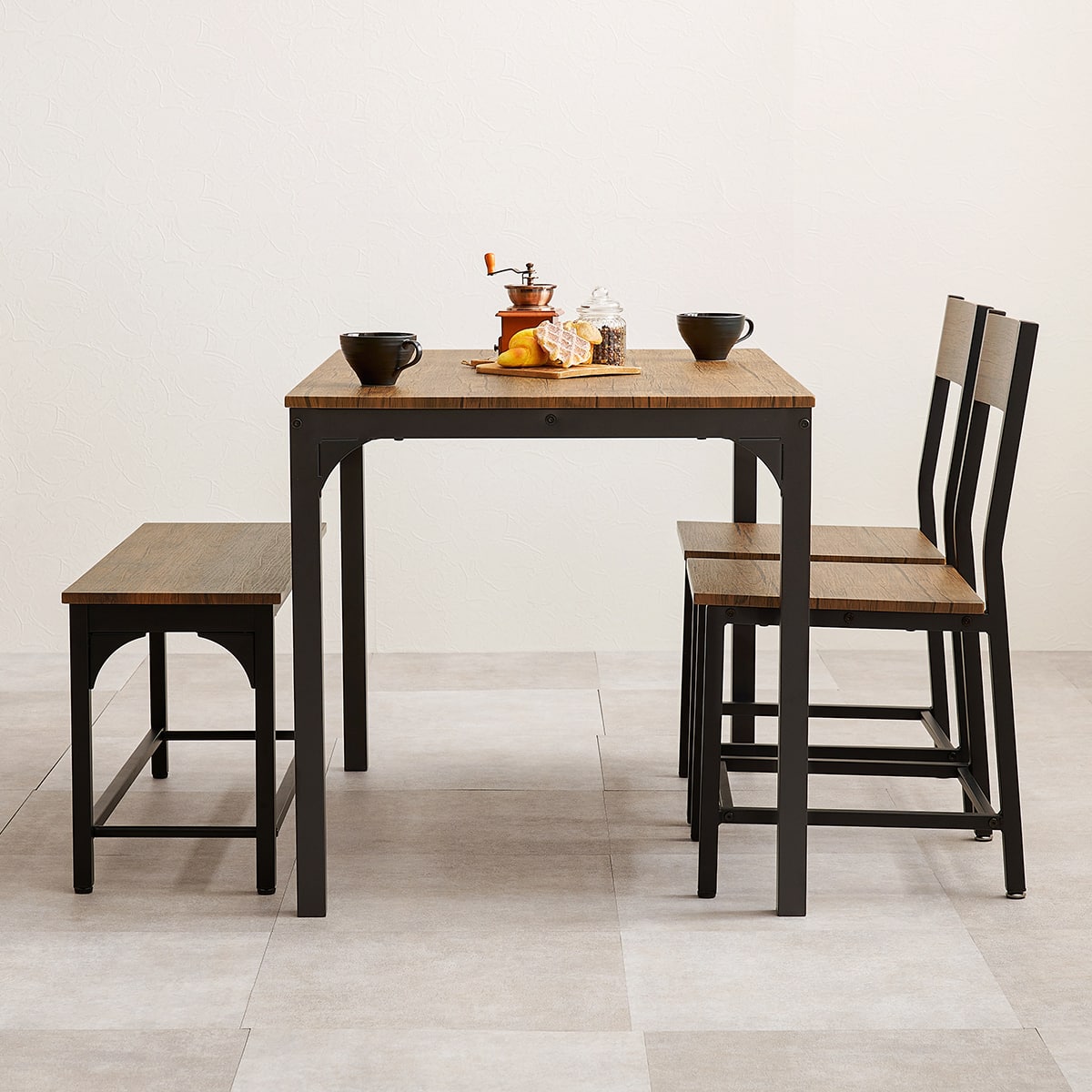 シンプルな木目調ダイニング4点セット (BR/BK) | ニトリネット【公式