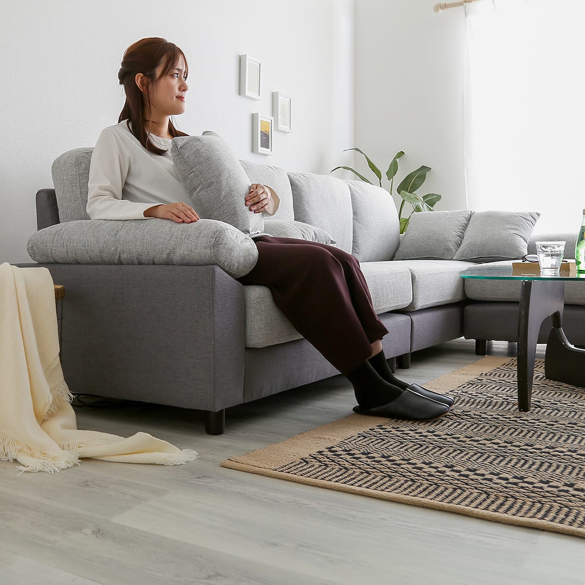 6人掛けコーナーカウチソファ 布張りツートンタイプ (GY) | ニトリ