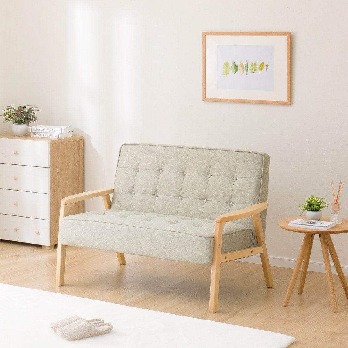 天然木フレームのコンパクトソファ 布張りタイプ (ルッキ2KD YG NA