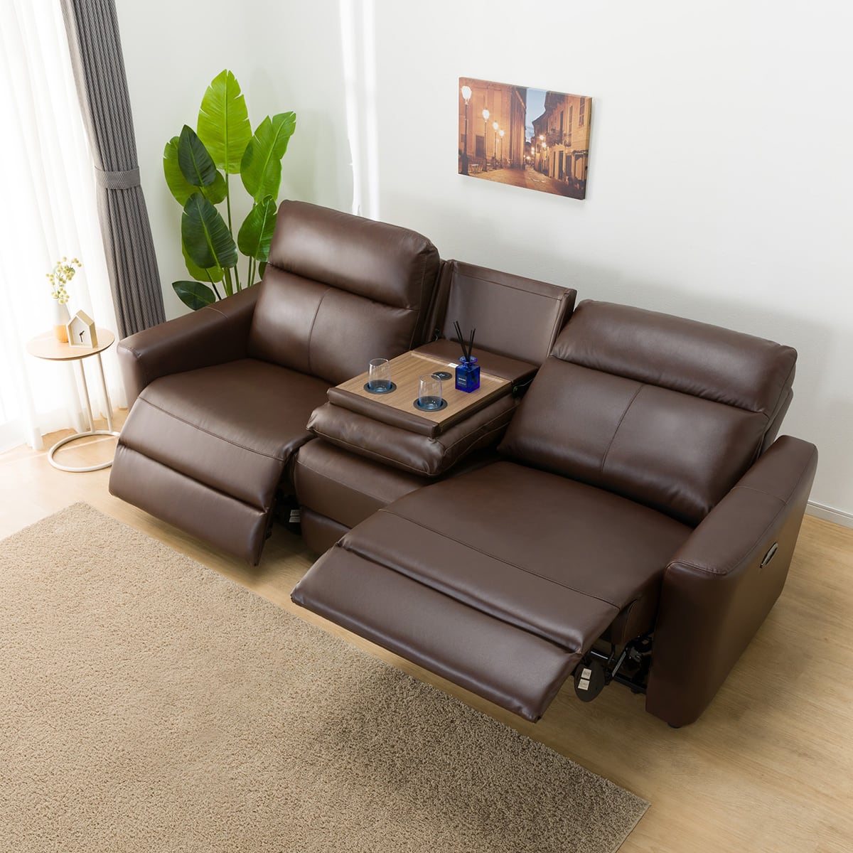 3人掛け電動リクライニングワイドソファ 本革(一部合成皮革)タイプ