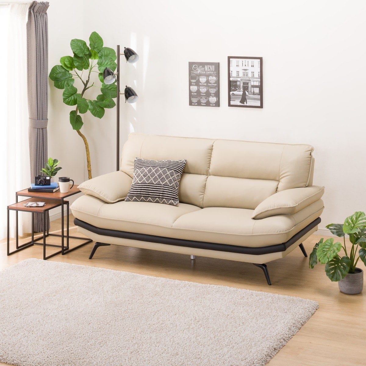 2人掛けワイドソファ 本革(一部合成皮革)タイプ (ロゾKD BE) | ニトリ