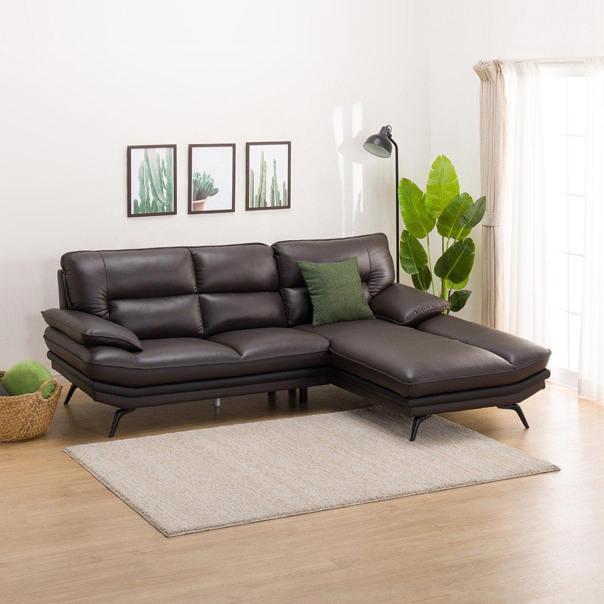 コーナーソファ 本革(一部合成皮革)タイプ (ロゾKD 左カウチ DBR