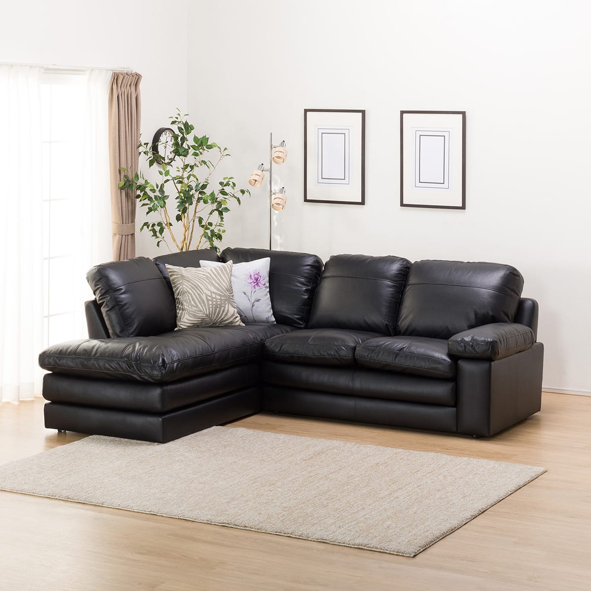 コーナーソファ 本革(一部合成皮革)タイプ (Sステイツ 右コーナー BK