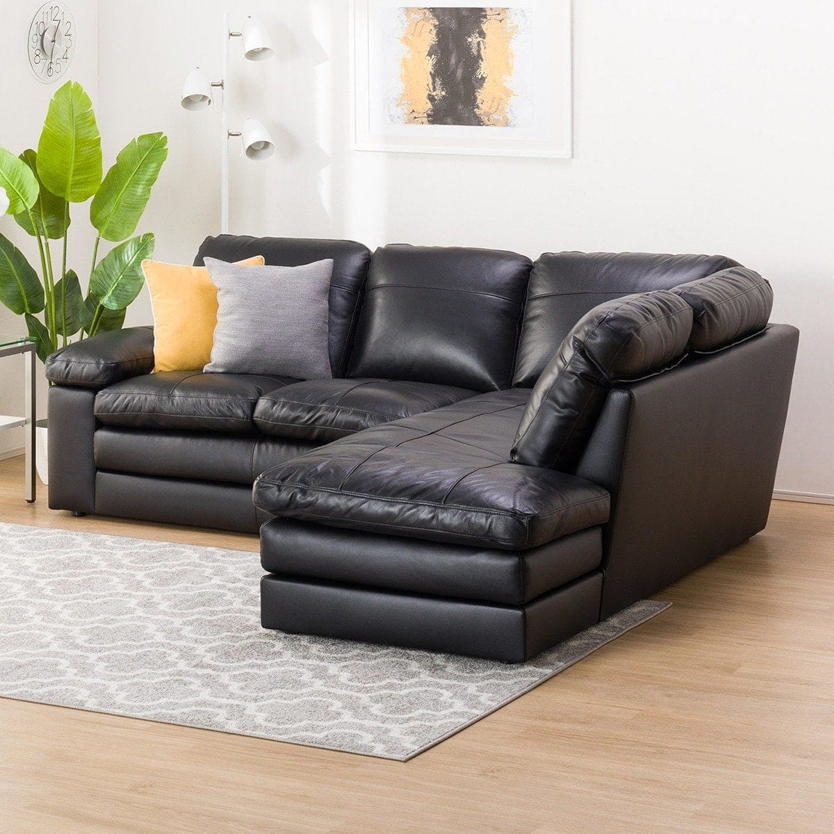 コーナーソファ 本革(一部合成皮革)タイプ (Sステイツ 左コーナー BK