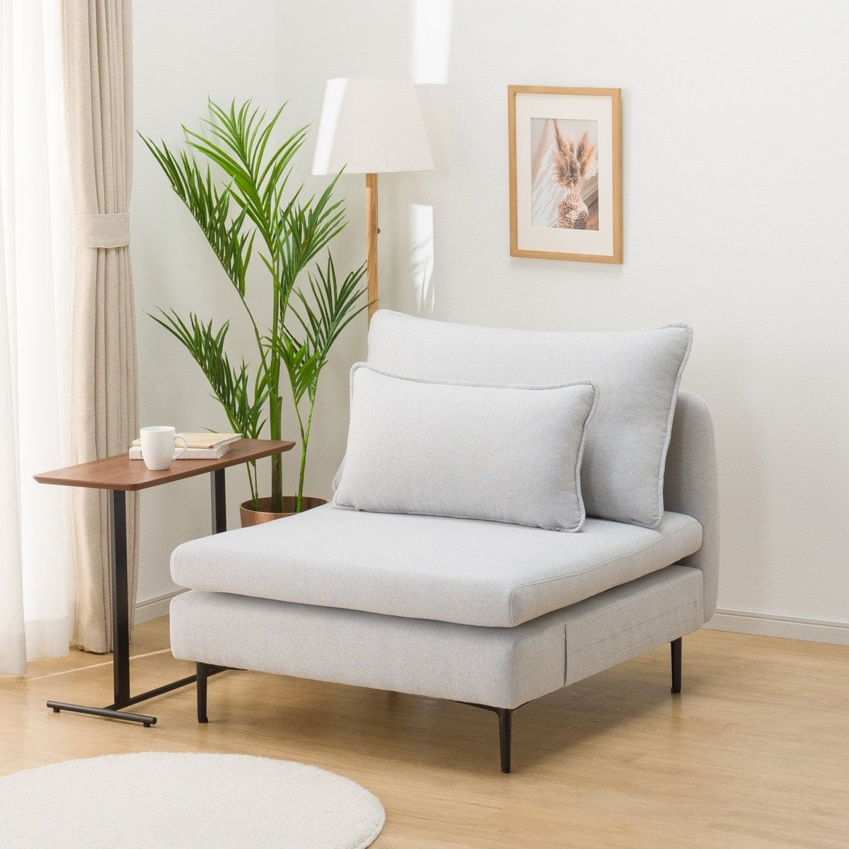 広い座面のゆったり 1人掛けソファ 布張りタイプ (MS01 肘なし LGY