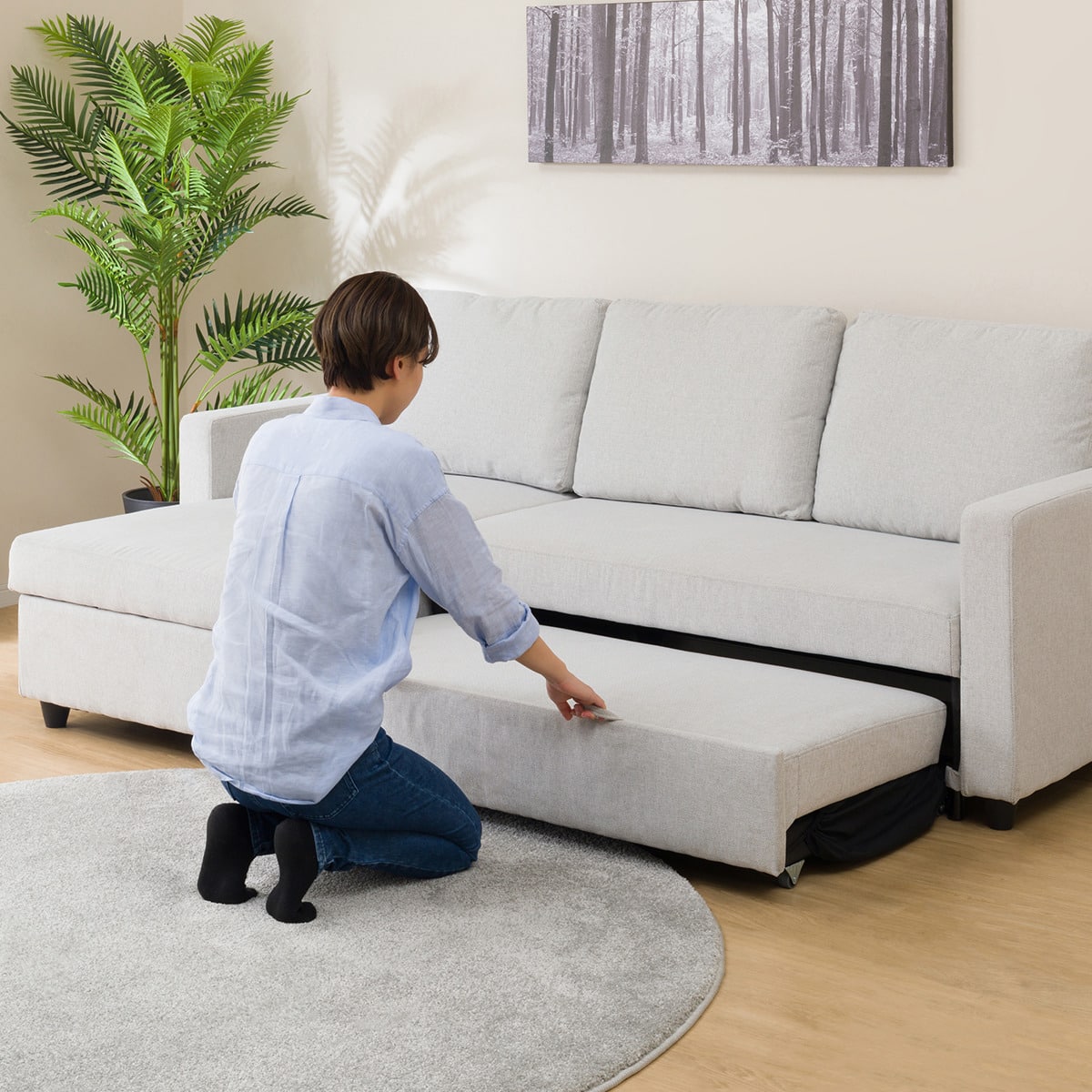 収納付きカウチソファベッド 布張りタイプ (ノアーク2 GY) | ニトリ