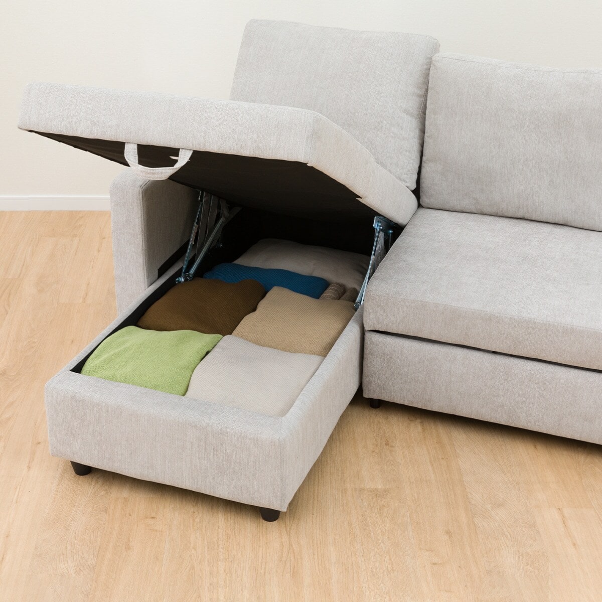 収納付きカウチソファベッド 布張りタイプ (ノアーク2 撥水加工 MO