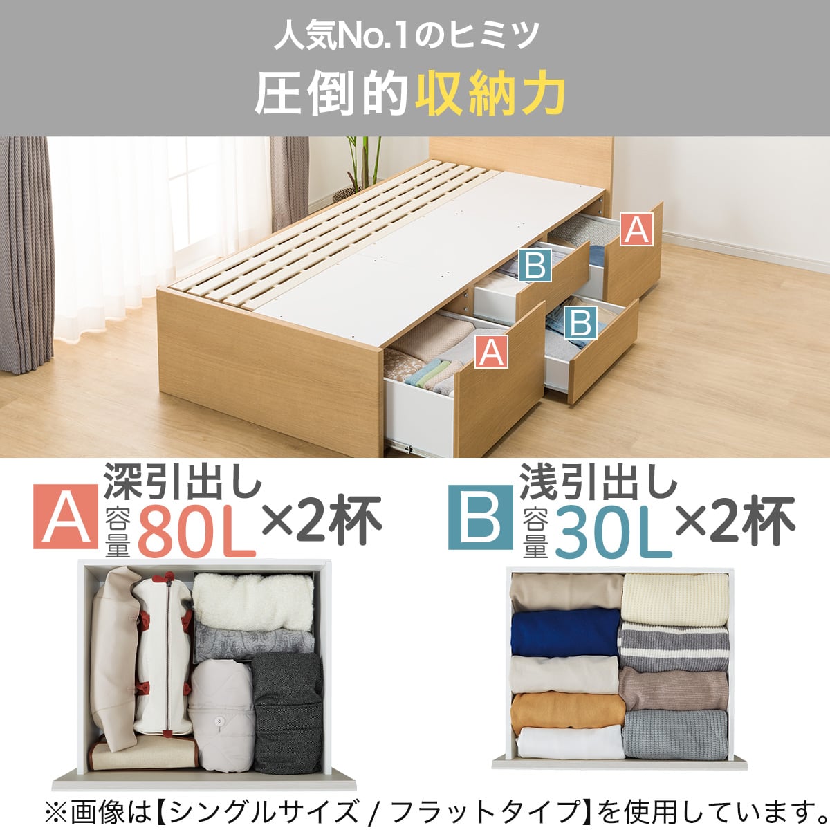 大容量収納×棚・コンセント・ライト付き】すのこチェストベッド