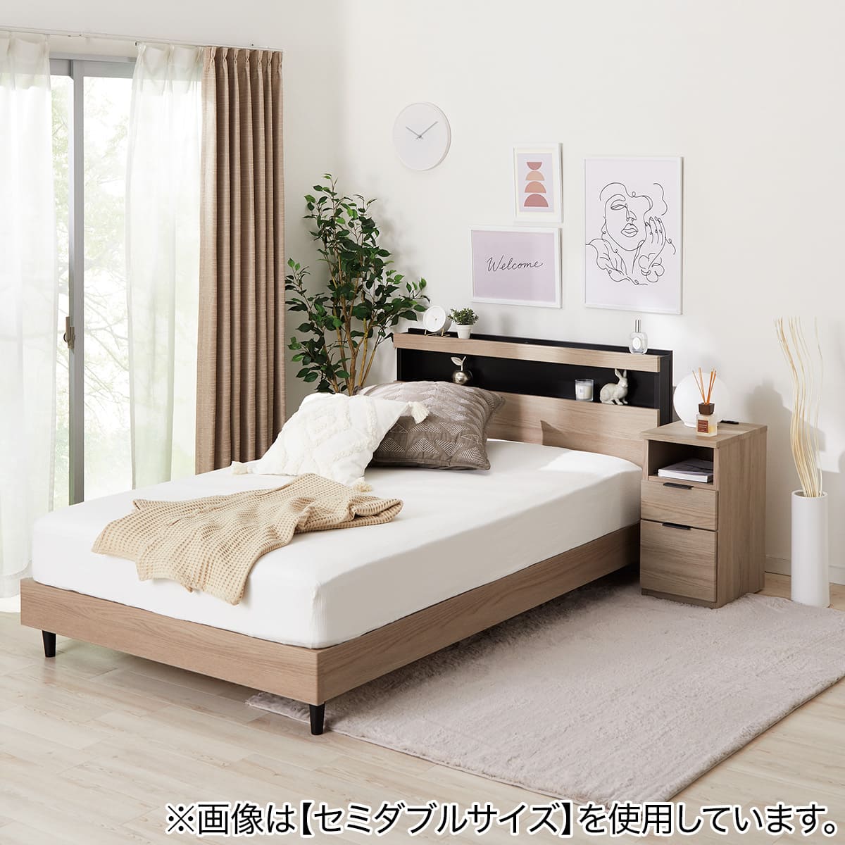 シングル 棚付きすのこベッドフレーム(NS-005 LEG/LOW すのこ GY