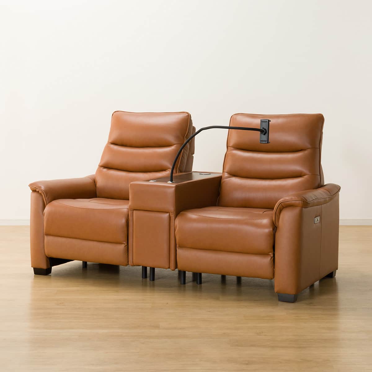 2人掛け電動リクライニングソファ テーブル付き 厚革(一部合成皮革