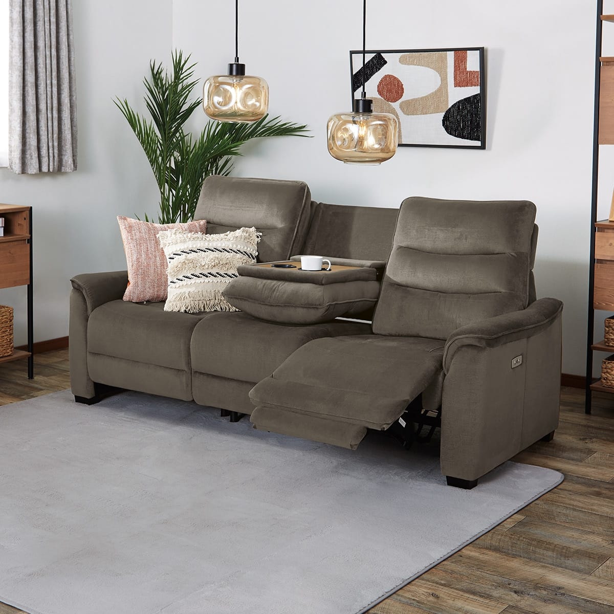 3人掛け電動リクライニングソファ テーブル付き 布張りタイプ(N