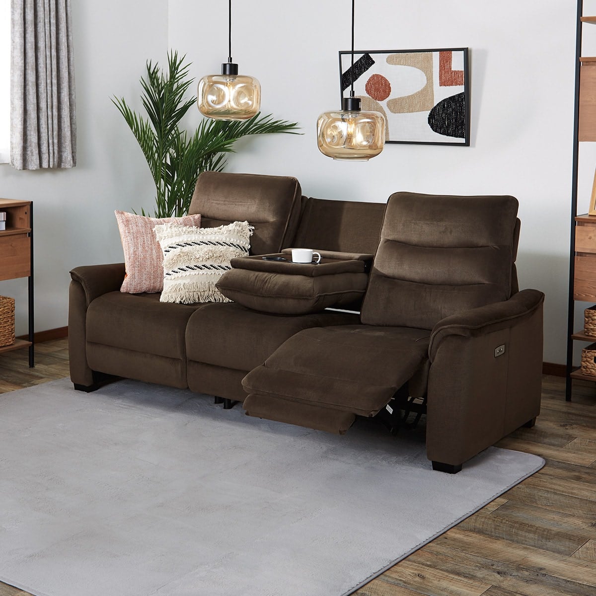 3人掛け電動リクライニングソファ テーブル付き 布張りタイプ(N