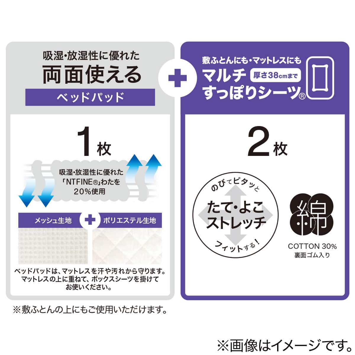 両面使えるベッドパッド＆のびのびマルチすっぽりシーツ3点セット